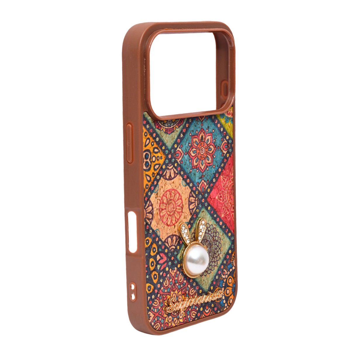 Bohemian Ethnic Print Cork Texture with Pearl Detail Phone Case for iPhone 17 Pro