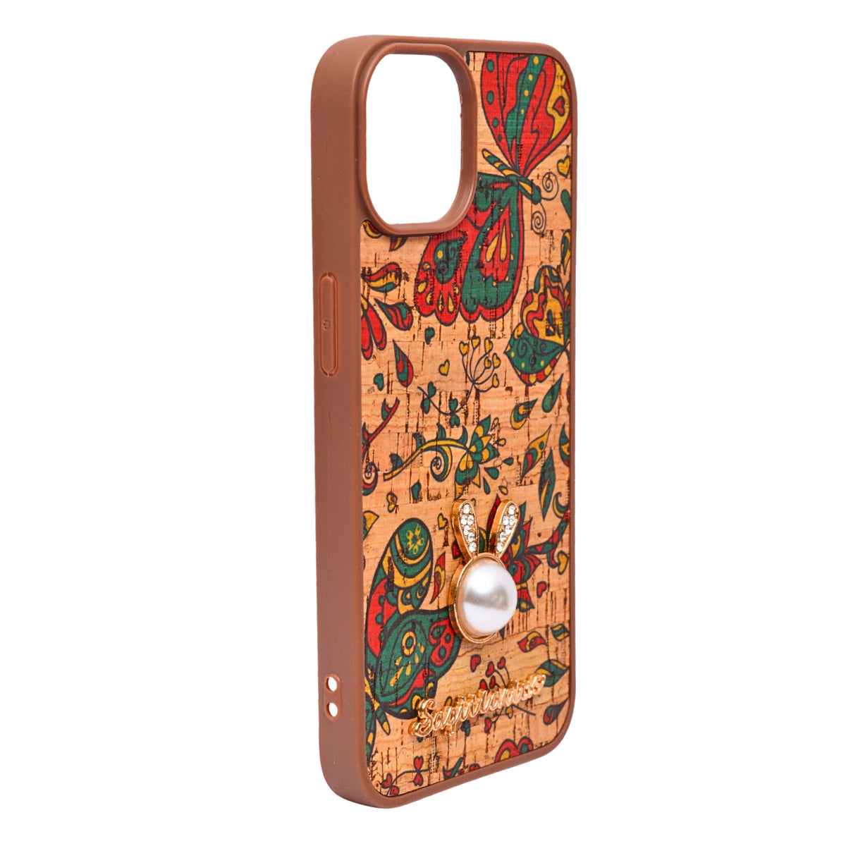 Bohemian Ethnic Print Cork Texture with Pearl Detail Phone Case for iPhone 13 / 14