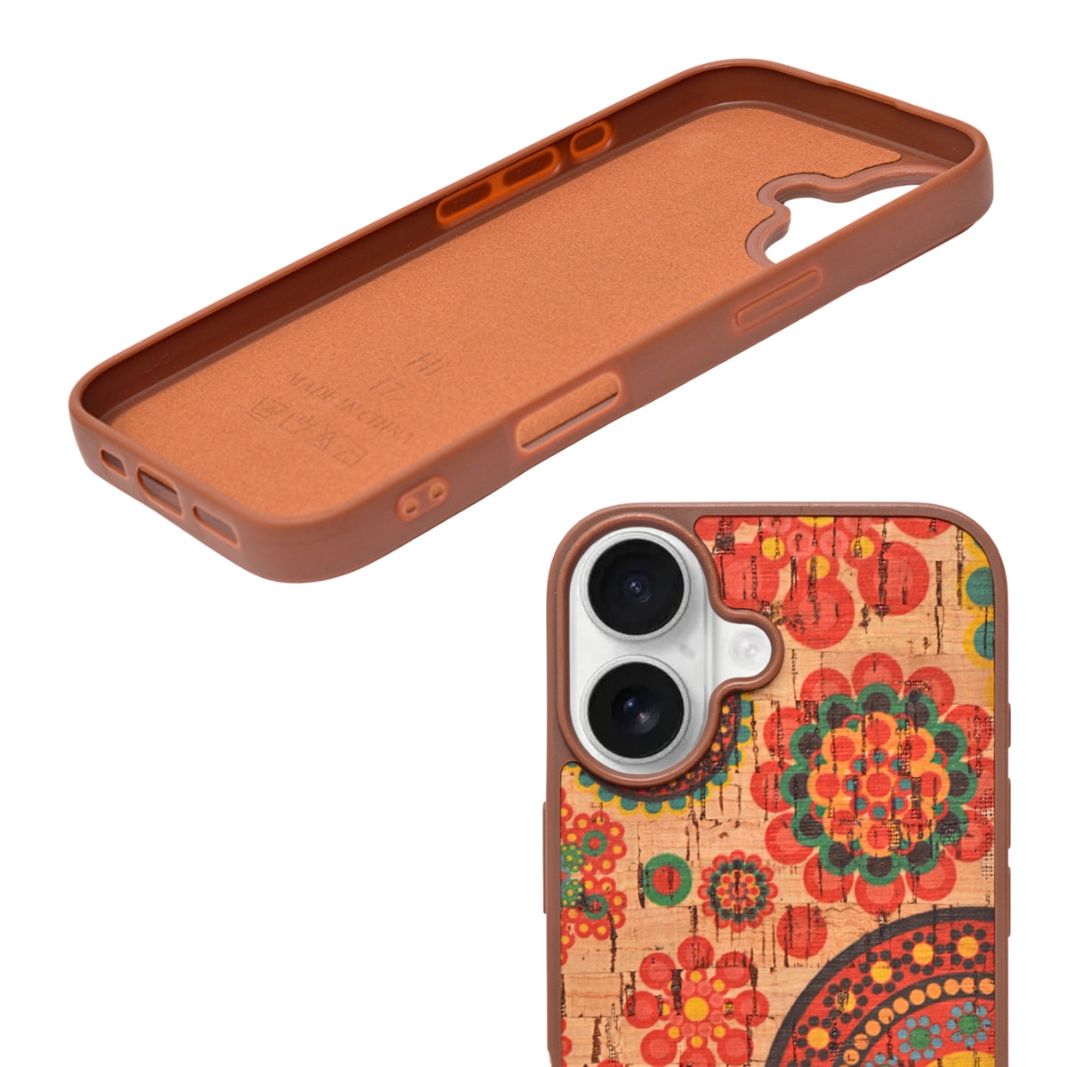 Bohemian Ethnic Print Cork Texture with Pearl Detail Phone Case for iPhone 17
