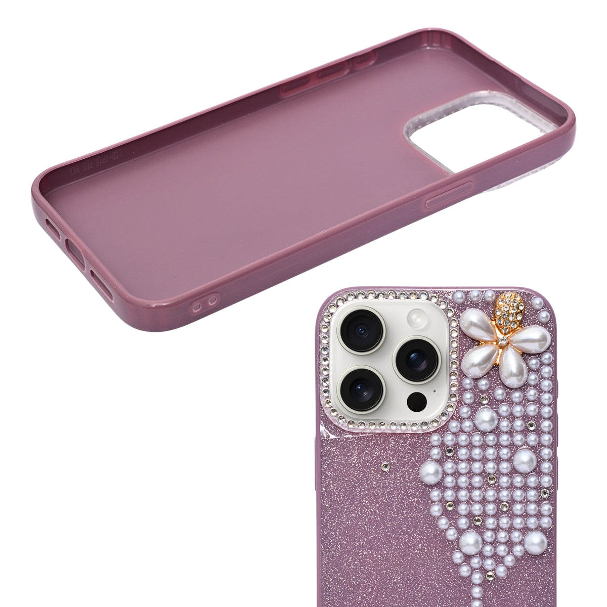 Luxury Glitter Finish with 3D Pearl Flower Design Phone Case for iPhone 14 Pro Max