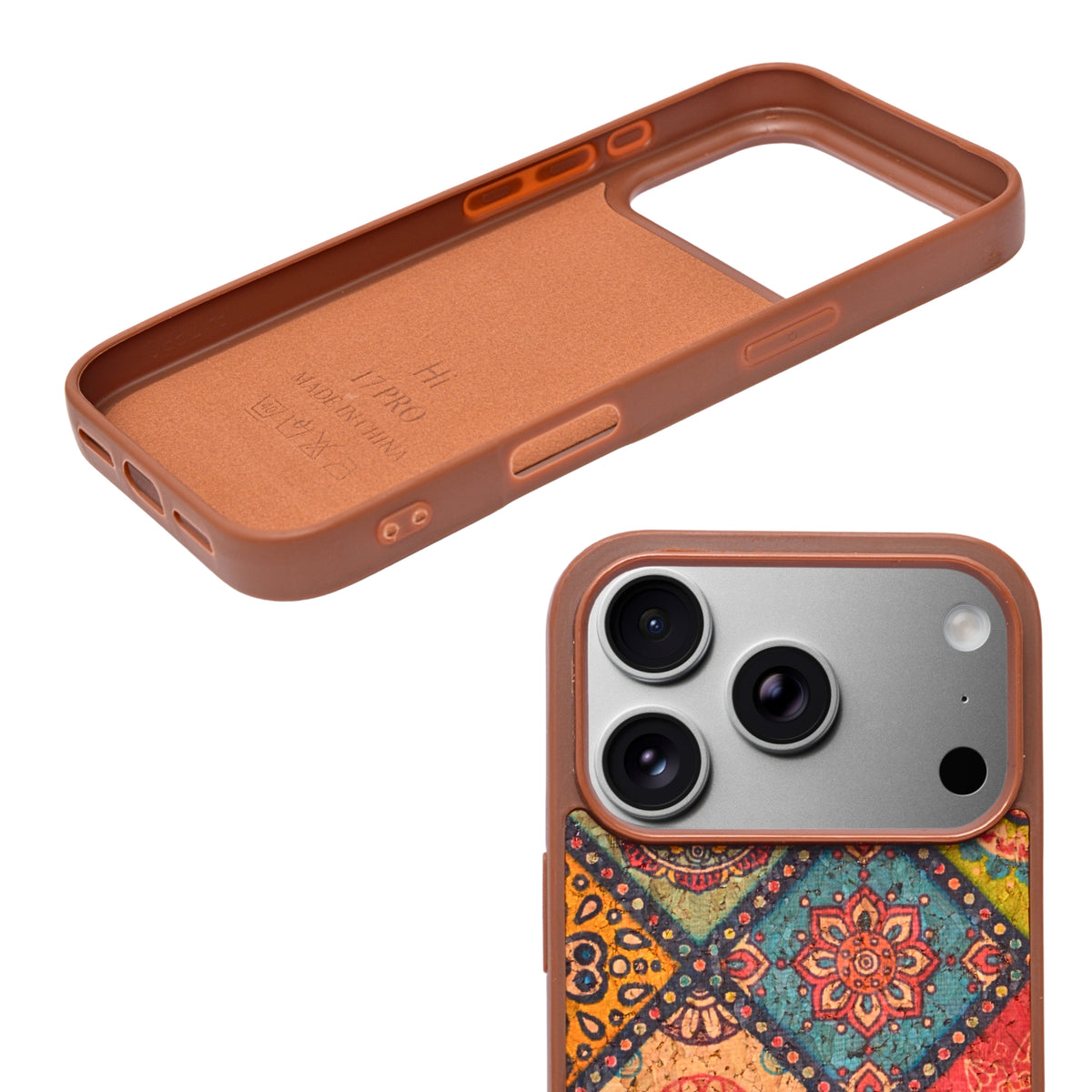 Bohemian Ethnic Print Cork Texture with Pearl Detail Phone Case for iPhone 17 Pro