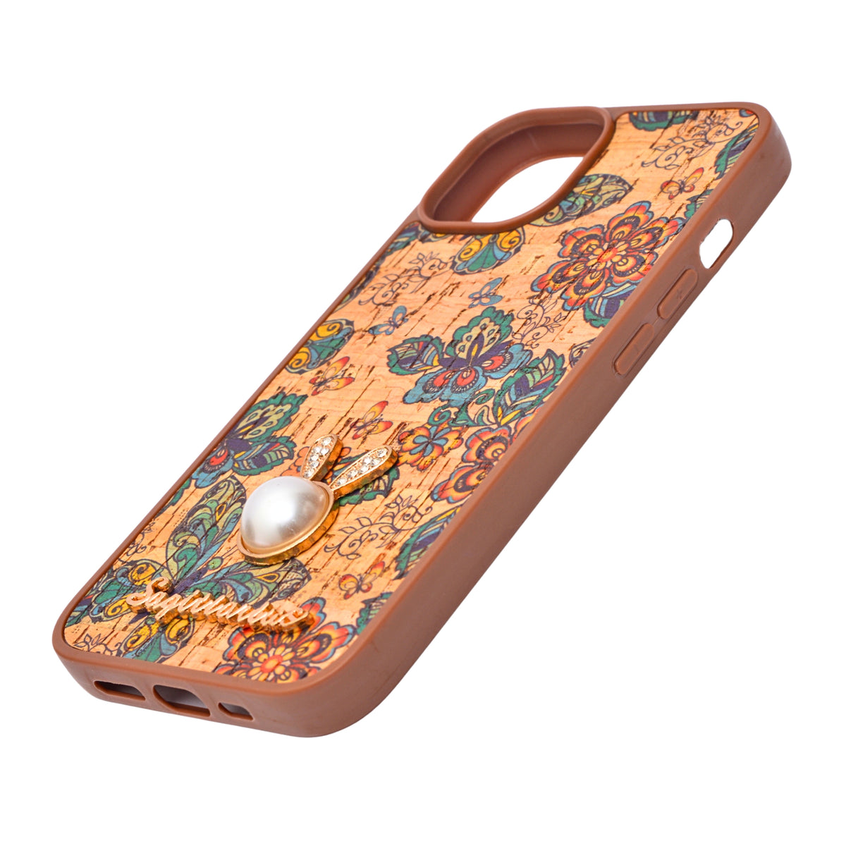 Bohemian Ethnic Print Cork Texture with Pearl Detail Phone Case for iPhone 13 / 14