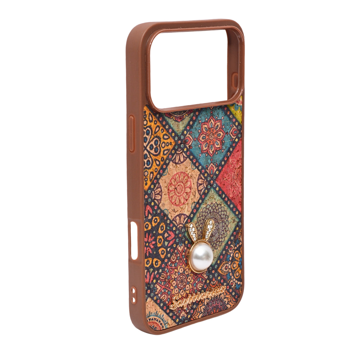 Bohemian Ethnic Print Cork Texture with Pearl Detail Phone Case for iPhone 17 Pro Max