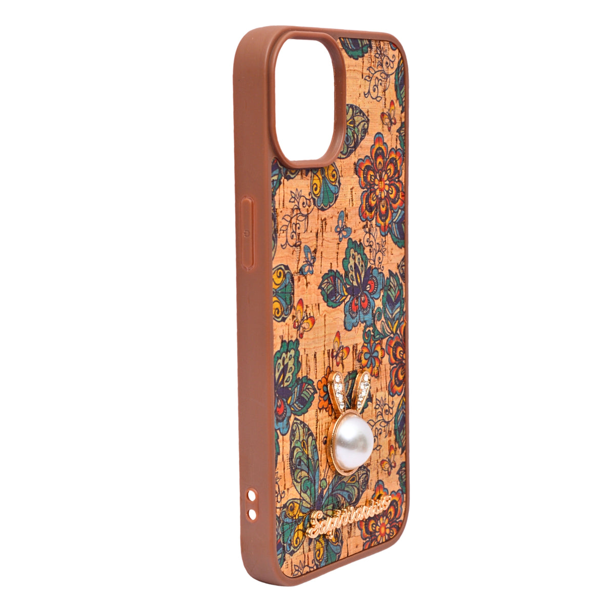 Bohemian Ethnic Print Cork Texture with Pearl Detail Phone Case for iPhone 13 / 14