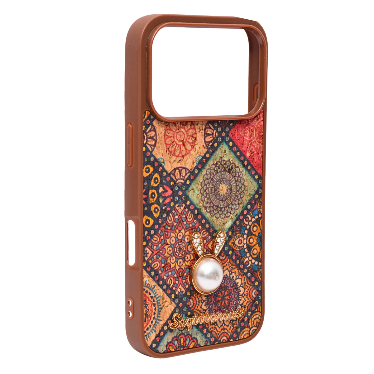 Bohemian Ethnic Print Cork Texture with Pearl Detail Phone Case for iPhone 17 Pro