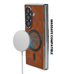 MagSafe Compatible Leather Case for Samsung Galaxy Z Fold 7 – Sleek Magnetic With Side Chrome Back Cover