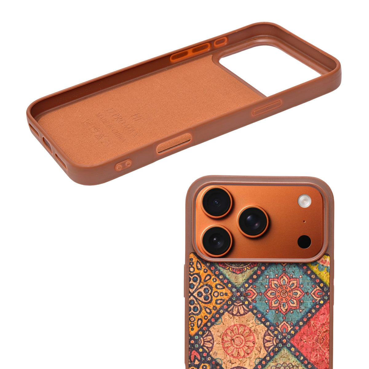 Bohemian Ethnic Print Cork Texture with Pearl Detail Phone Case for iPhone 17 Pro Max