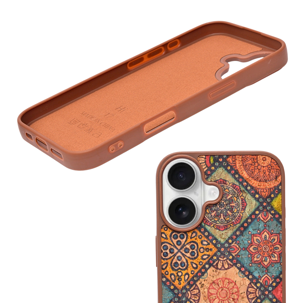 Bohemian Ethnic Print Cork Texture with Pearl Detail Phone Case for iPhone 17