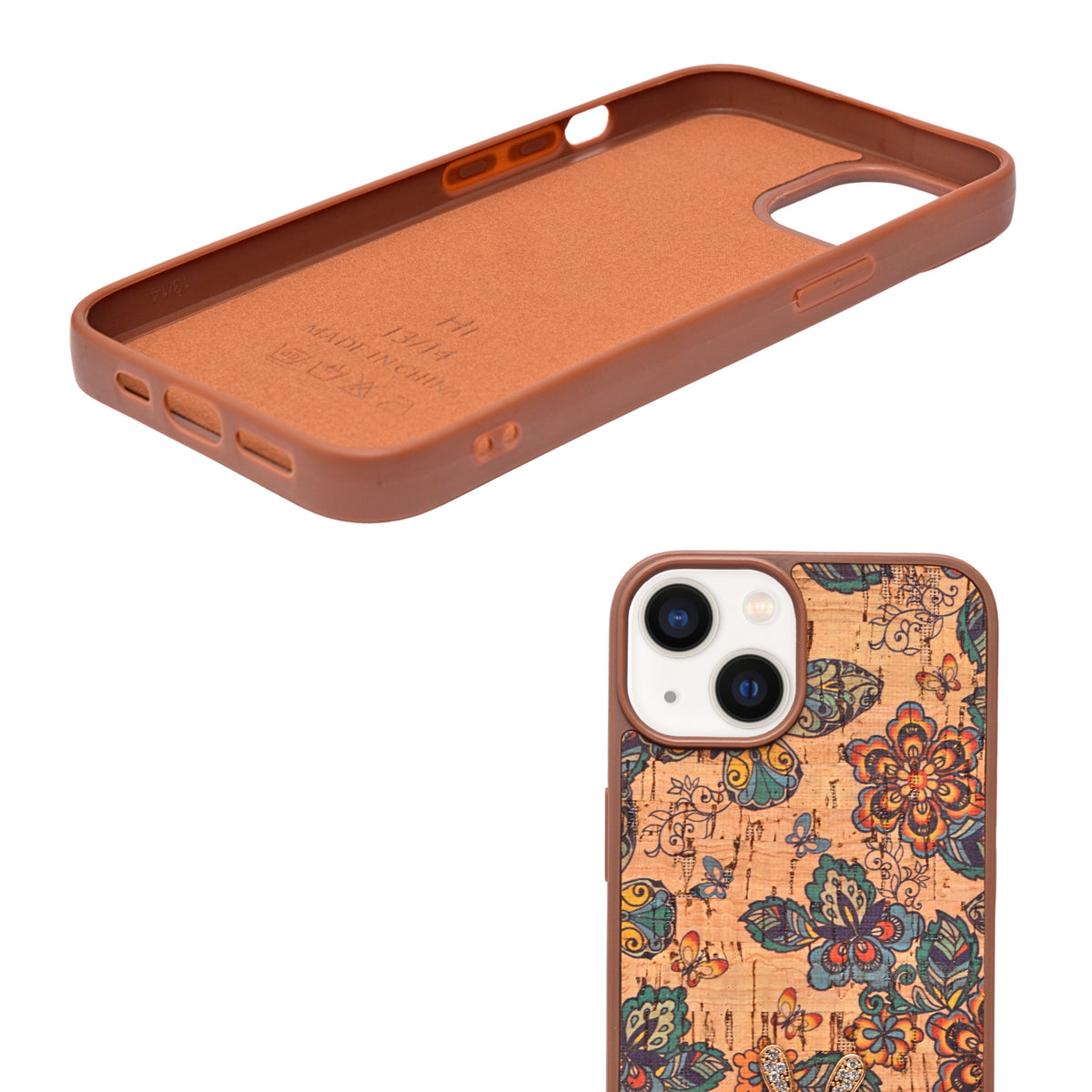 Bohemian Ethnic Print Cork Texture with Pearl Detail Phone Case for iPhone 13 / 14