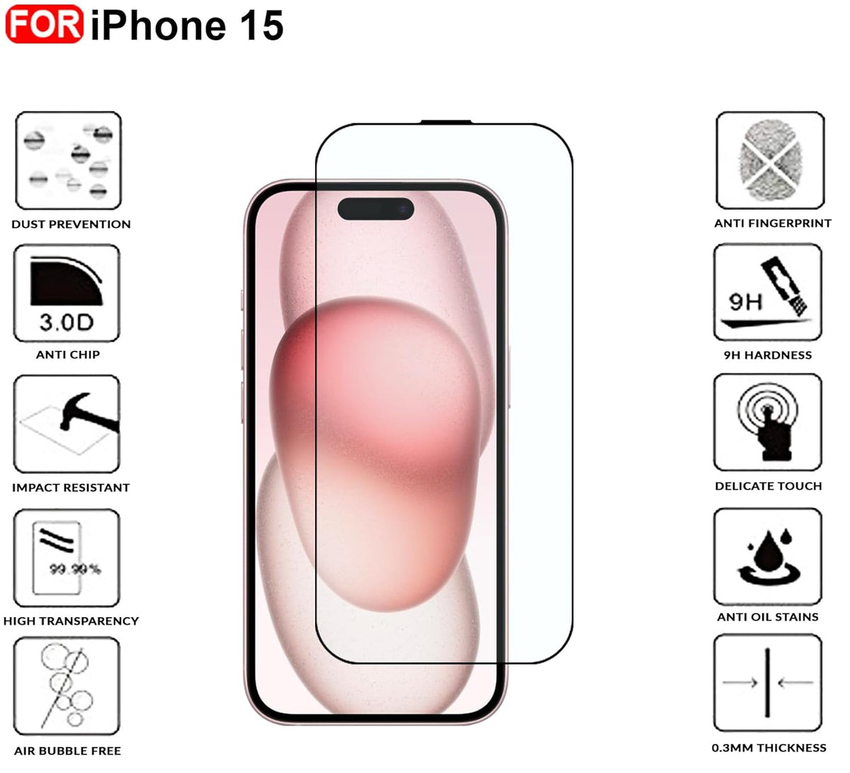 Ultra-Clear Tempered Glass Screen Protector for iPhone 15