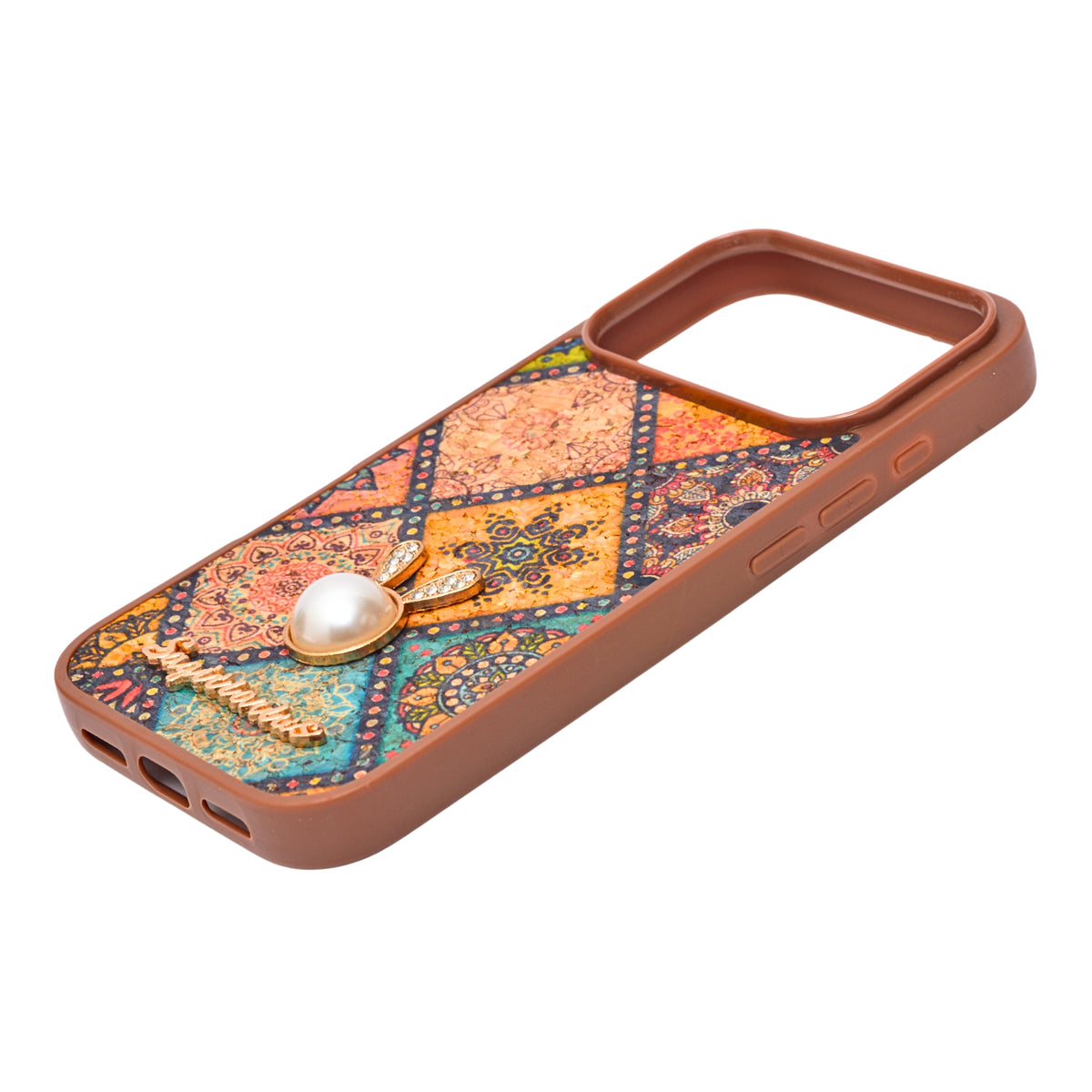 Bohemian Ethnic Print Cork Texture with Pearl Detail Phone Case for iPhone 17 Pro