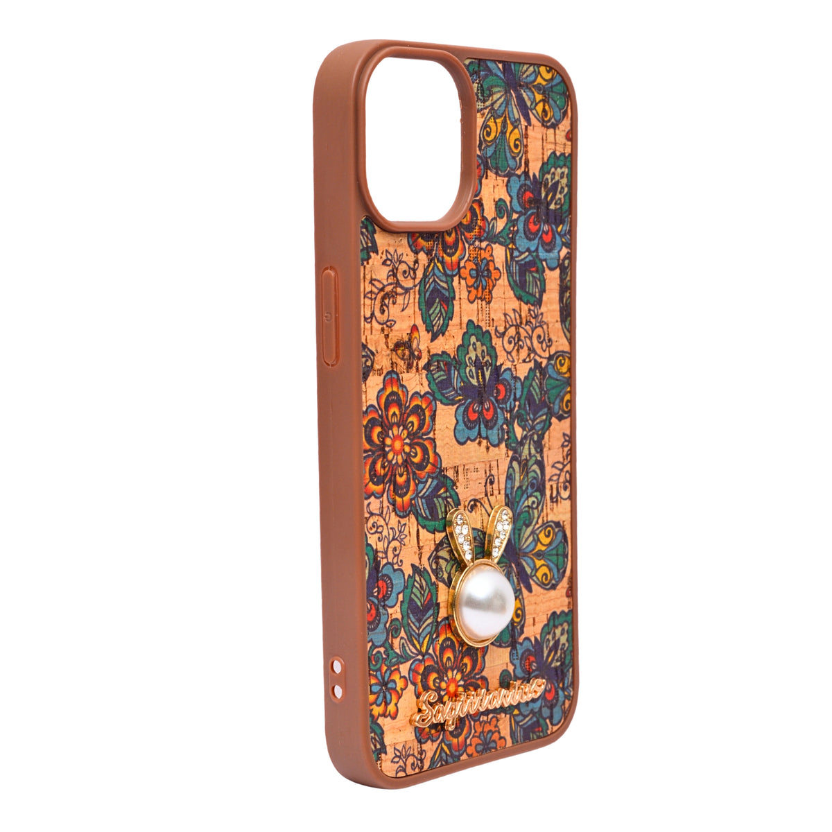 Bohemian Ethnic Print Cork Texture with Pearl Detail Phone Case for iPhone 13 / 14