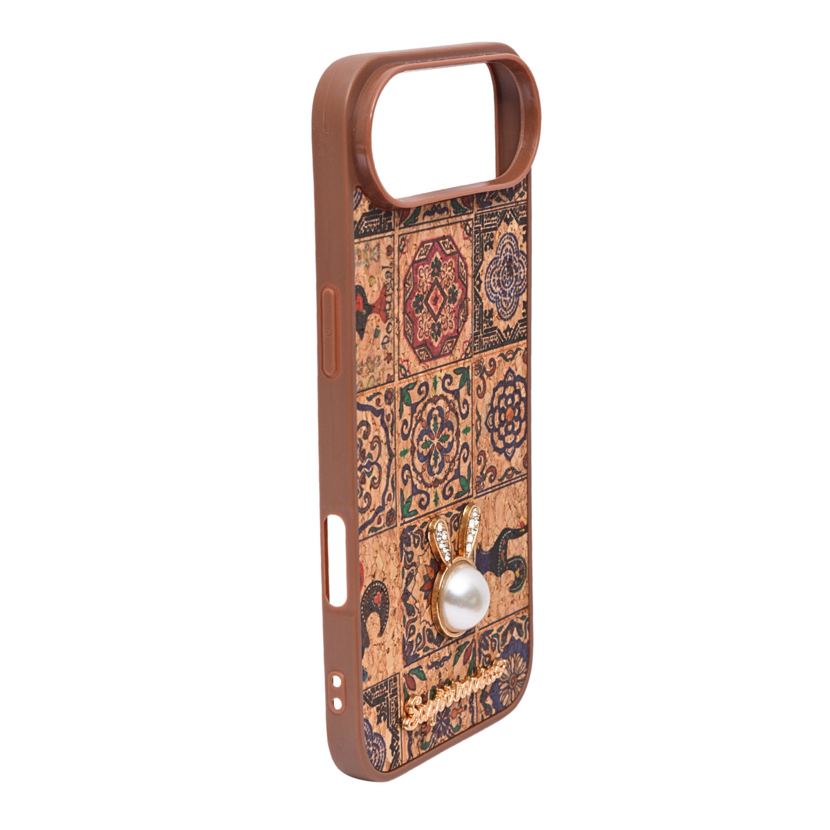 Bohemian Ethnic Print Cork Texture with Pearl Detail Phone Case for iPhone 17 Air