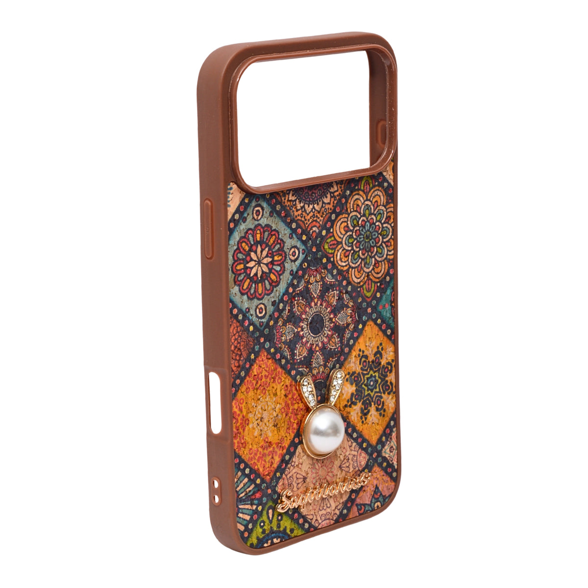Bohemian Ethnic Print Cork Texture with Pearl Detail Phone Case for iPhone 17 Pro Max