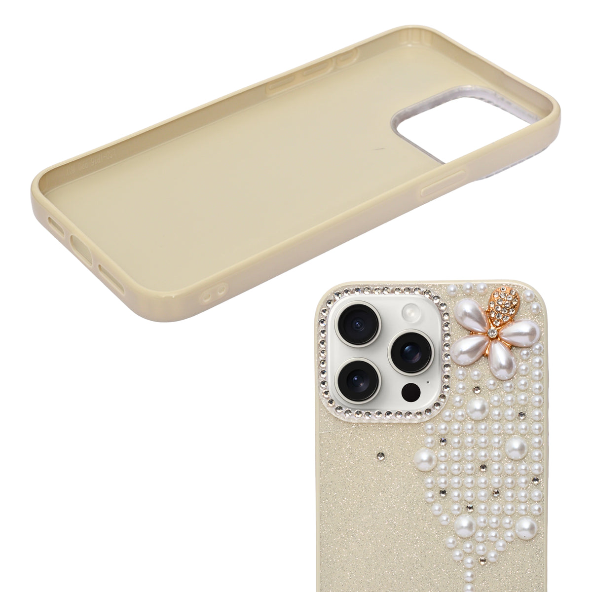 Luxury Glitter Finish with 3D Pearl Flower Design Phone Case for iPhone 14 Pro Max