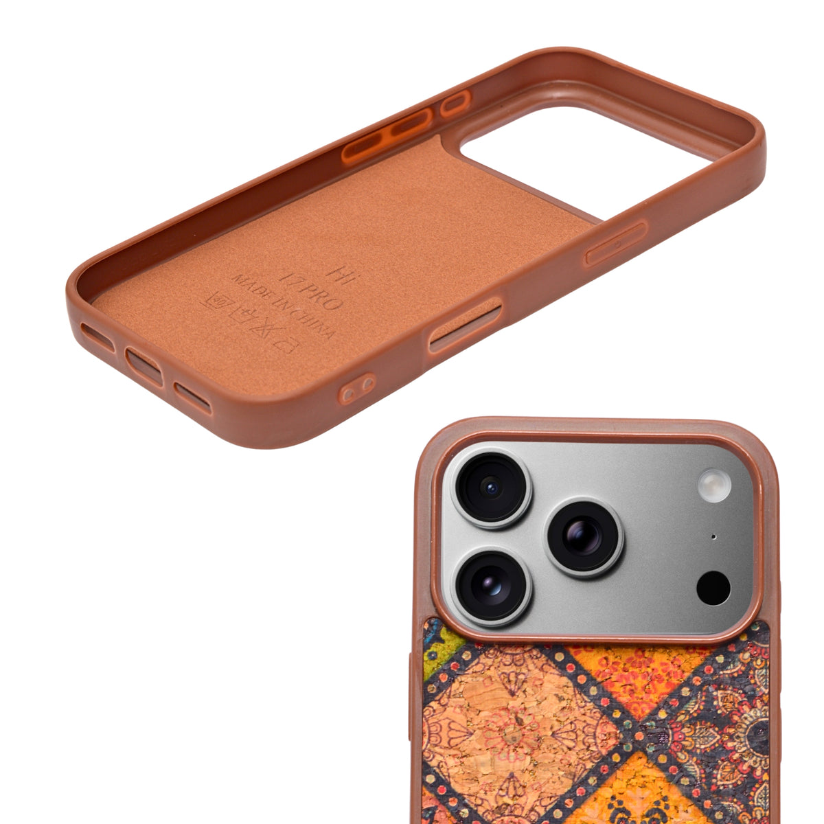 Bohemian Ethnic Print Cork Texture with Pearl Detail Phone Case for iPhone 17 Pro
