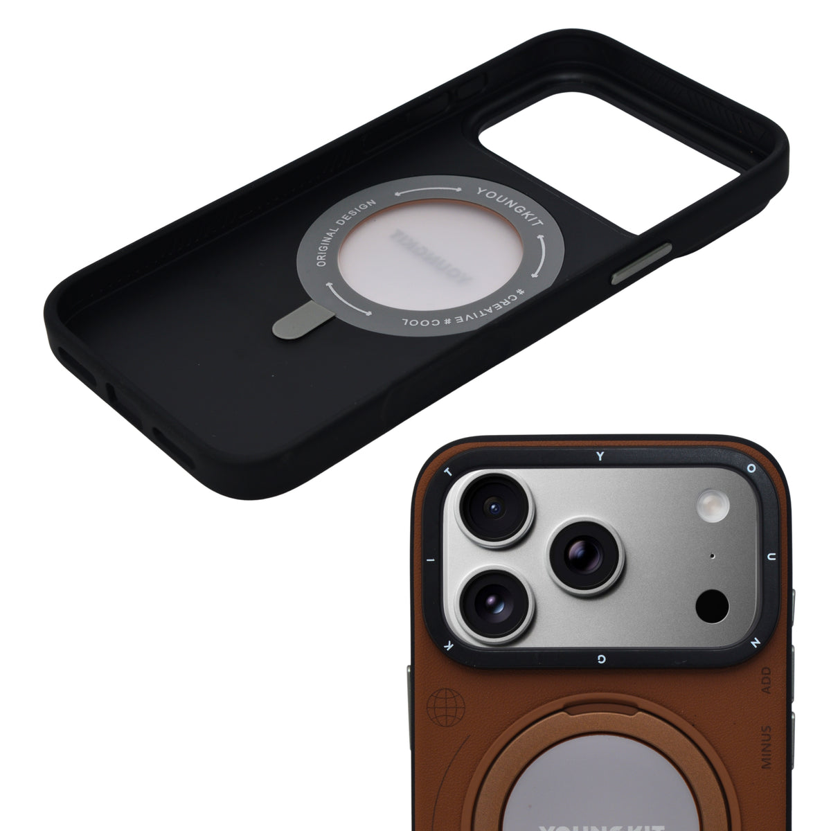 Luxury Leather Finish MagSafe with 360° Rotatable Kickstand Phone Case for iPhone 17 Pro Max