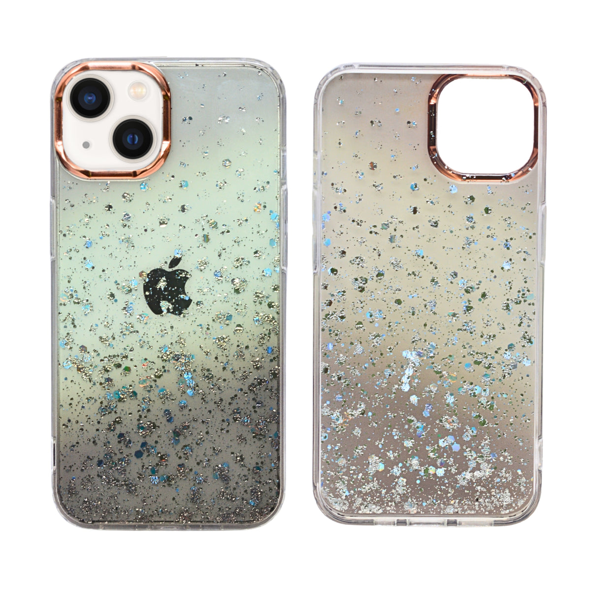 Gradient Glitter with Rose Gold Camera Ring Phone Case for iPhone 13 / 14