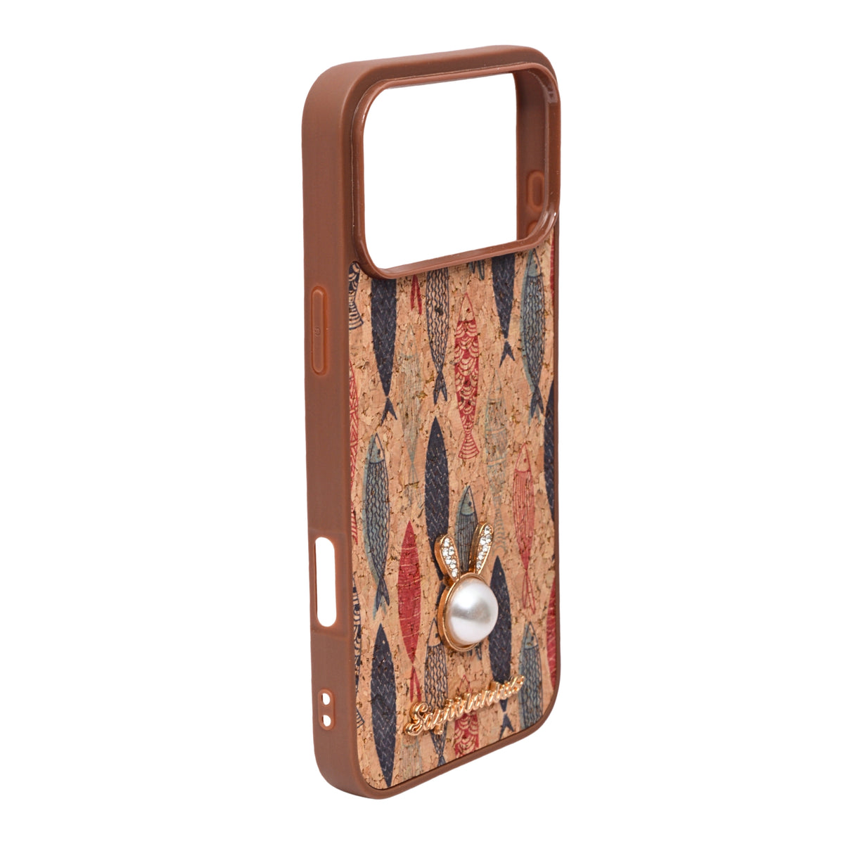 Bohemian Ethnic Print Cork Texture with Pearl Detail Phone Case for iPhone 17 Pro Max