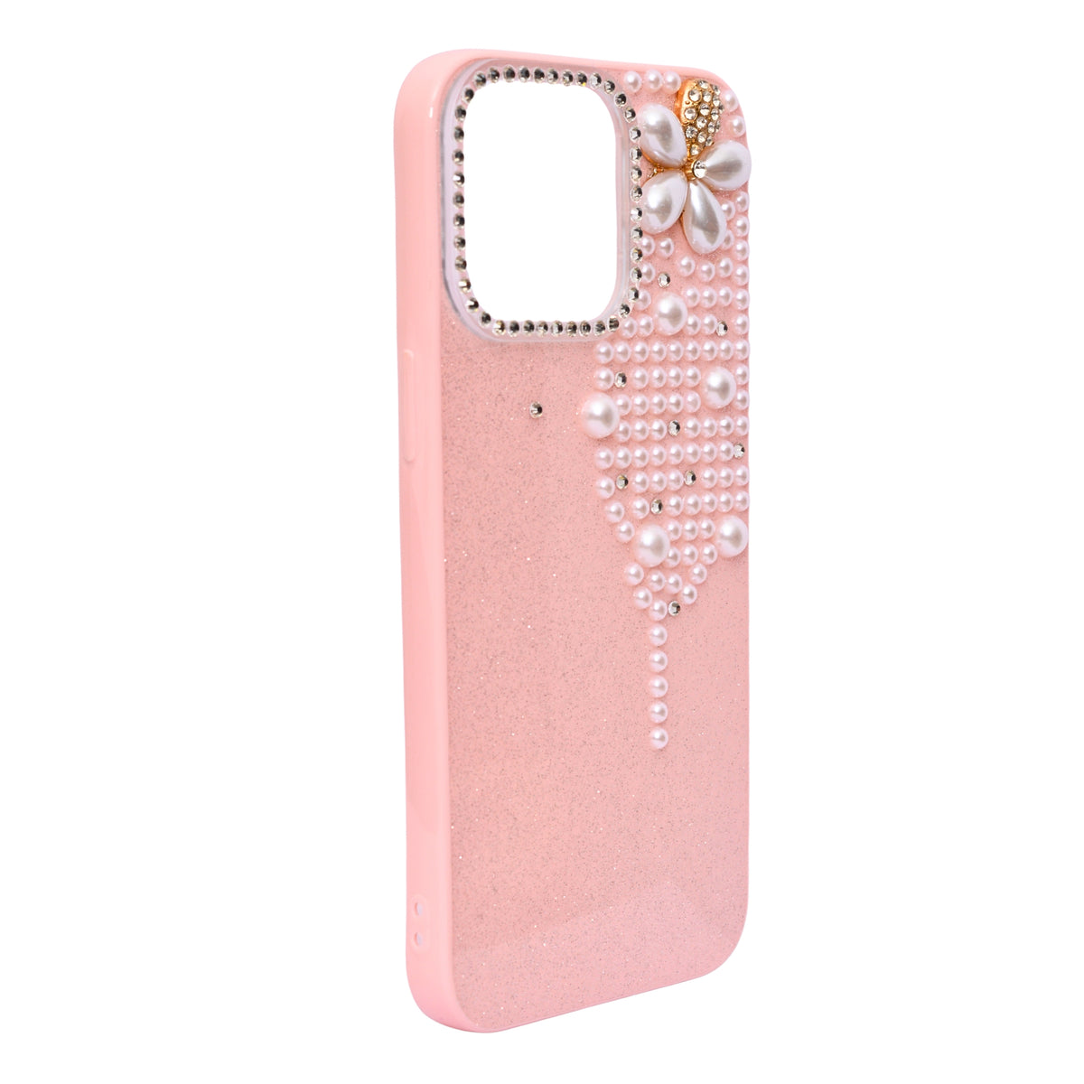 Luxury Glitter Finish with 3D Pearl Flower Design Phone Case for iPhone 14 Pro Max