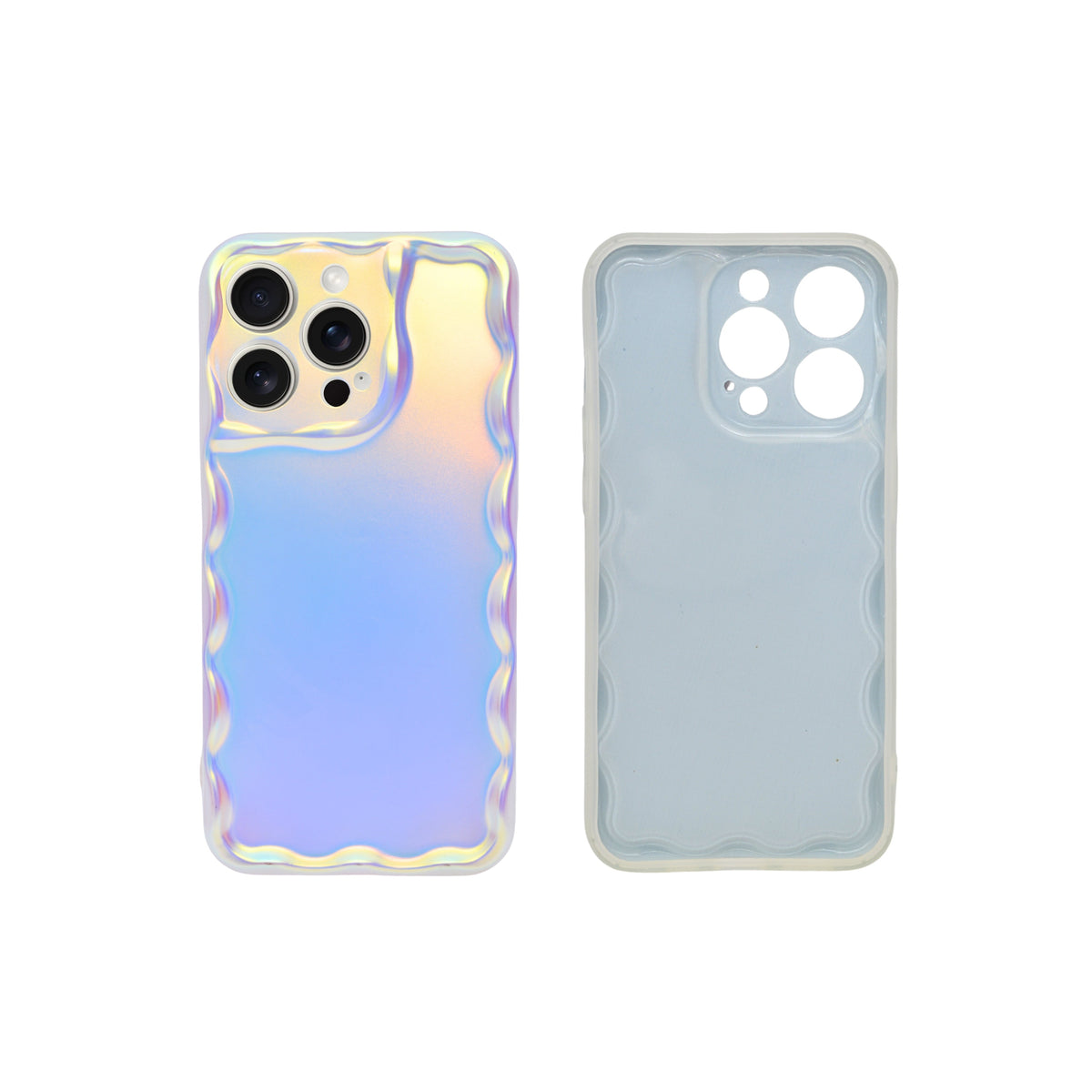 Aesthetic Iridescent Wavy Frame Phone Case for iPhone 14 Pro