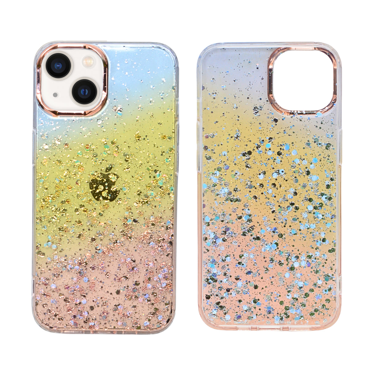 Gradient Glitter with Rose Gold Camera Ring Phone Case for iPhone 13 / 14
