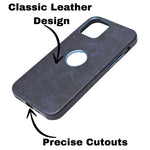 Premium Leather Finish with Metallic Logo Ring Cutout Phone Case for iPhone 12 /12Pro