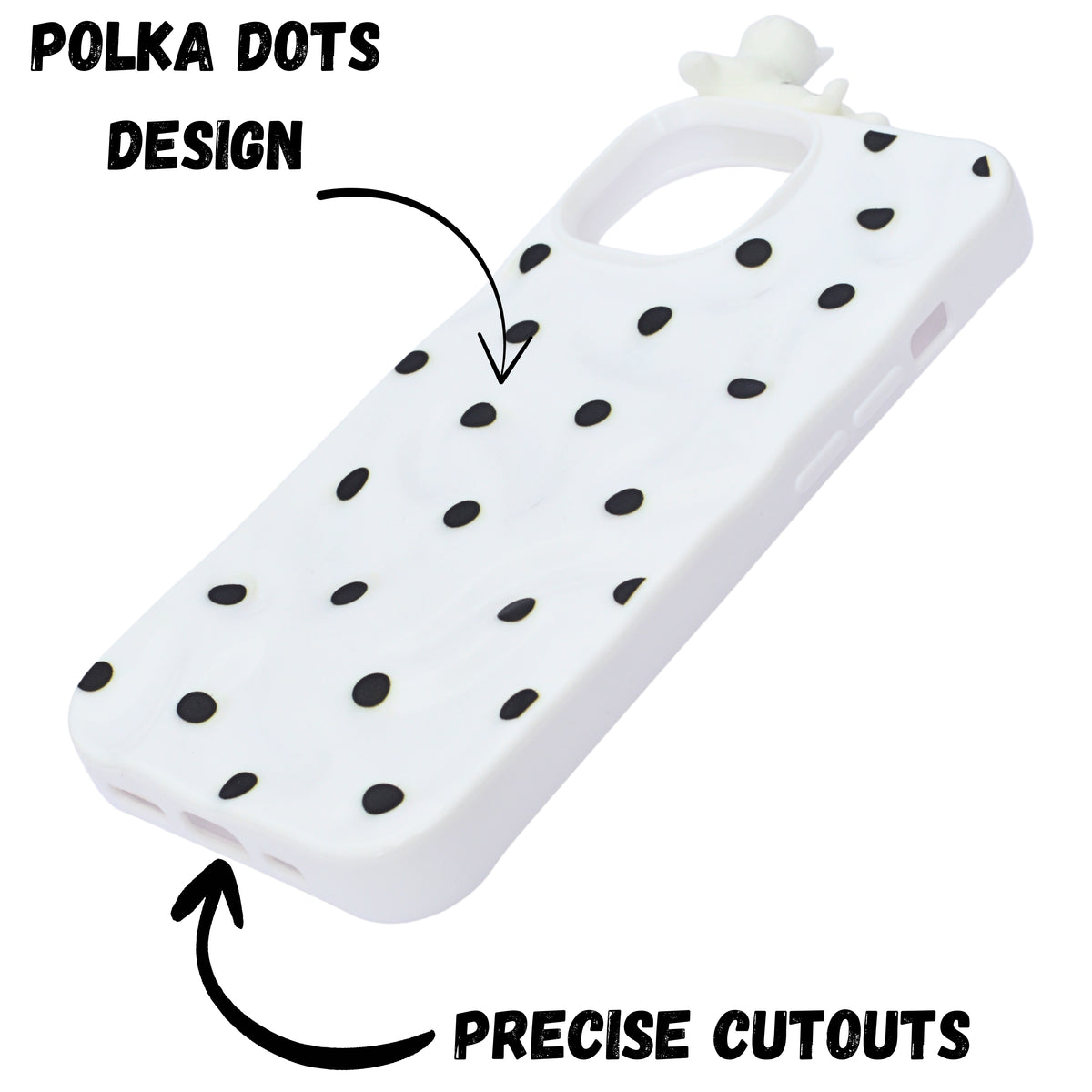 3D Cartoon Character with Polka Dots Soft Phone Case for iPhone 14 Plus/ 15 Plus