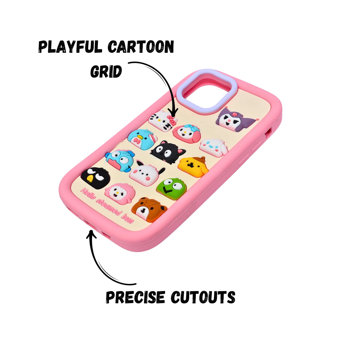 3D Cartoon Hello Steamed Bun Character Design Phone Case For iPhone 12 / 12 Pro
