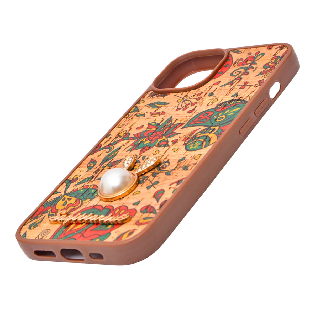 Bohemian Ethnic Print Cork Texture with Pearl Detail Phone Case for iPhone 13 / 14