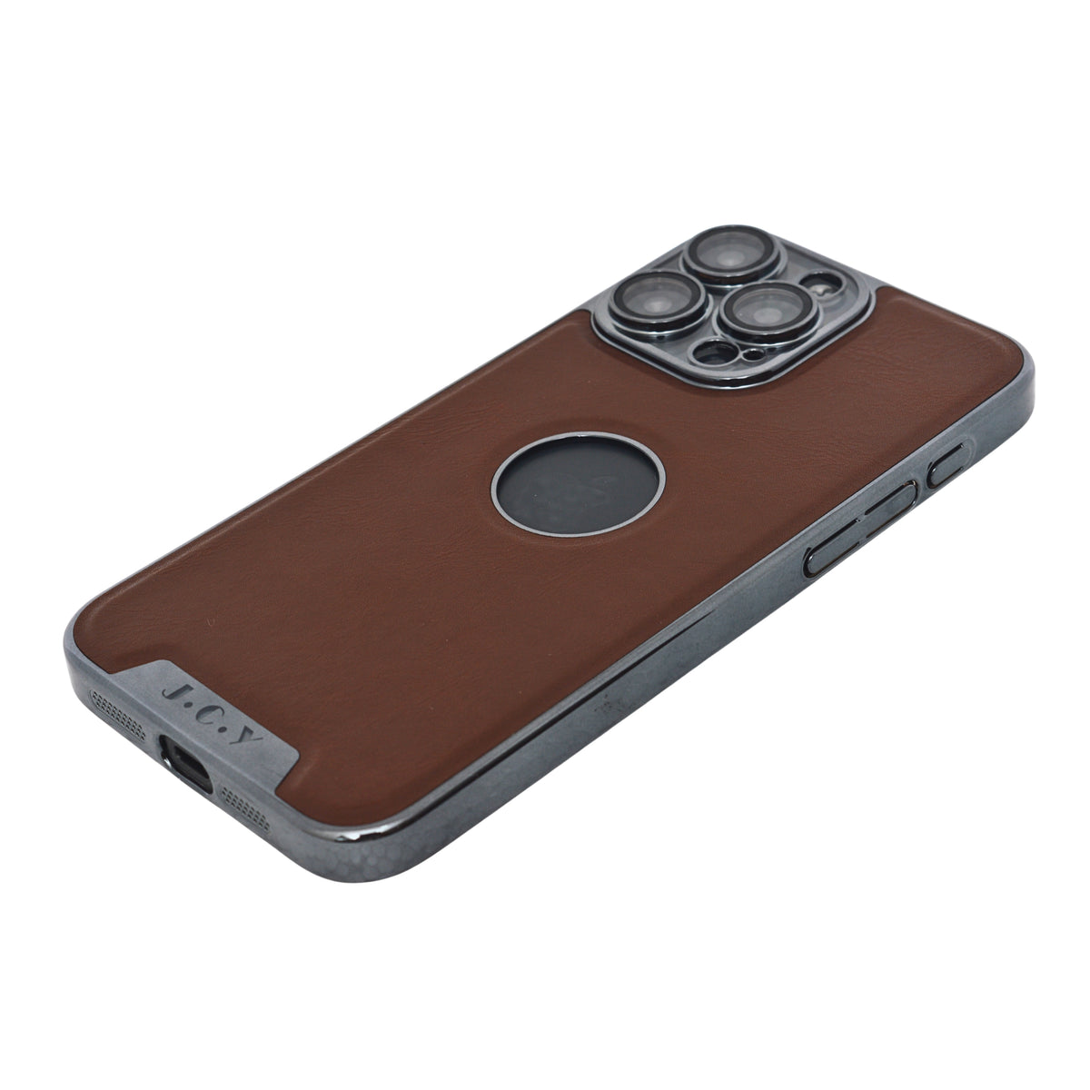 Luxury Vegan Leather with Logo Cutout Phone Case for iPhone 15 Pro Max