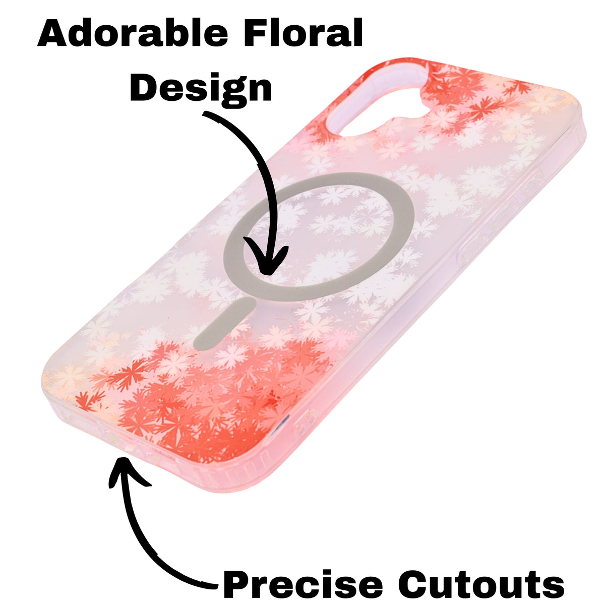 Transparent Floral MagSafe Compatible Phone Case for iPhone 16 Plus