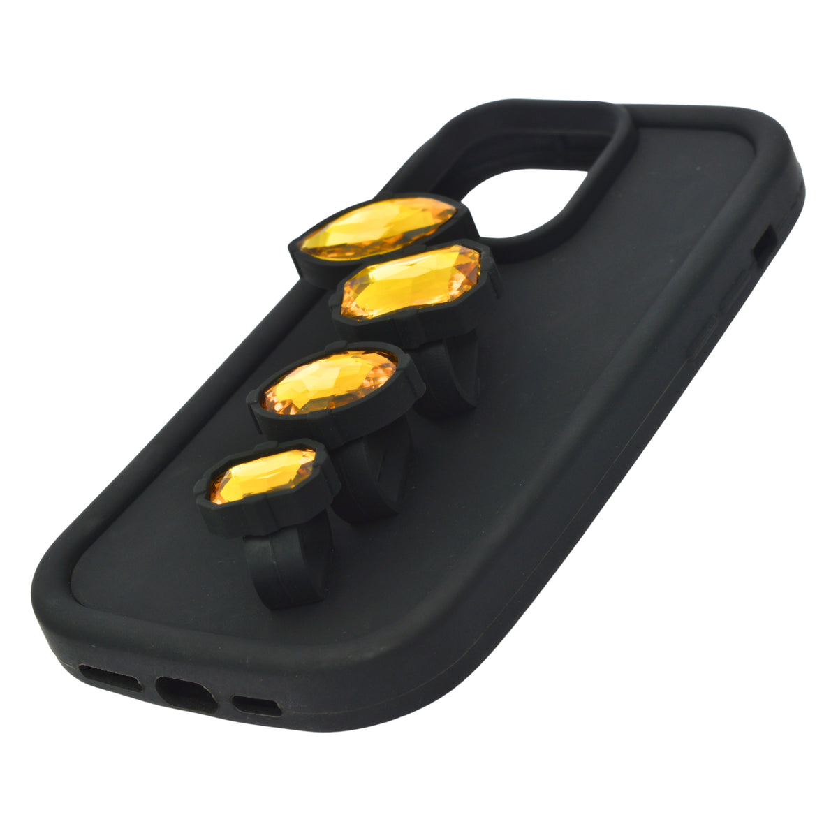 Luxury Crystal Gems with Fingers Grip Black Phone Case for iPhone 13 Pro Max / 14 Pro Max / 15 Pro Max