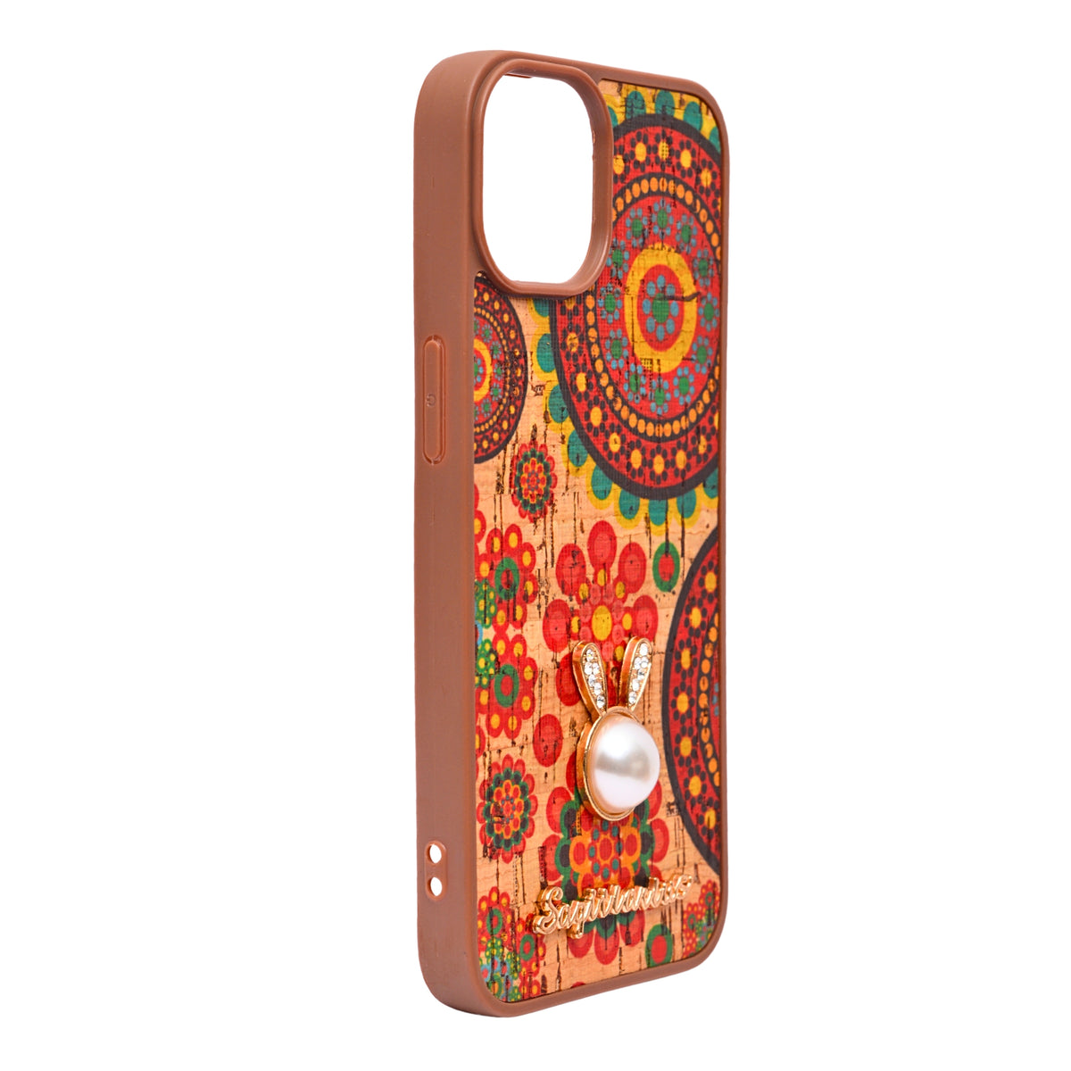 Bohemian Ethnic Print Cork Texture with Pearl Detail Phone Case for iPhone 13 / 14