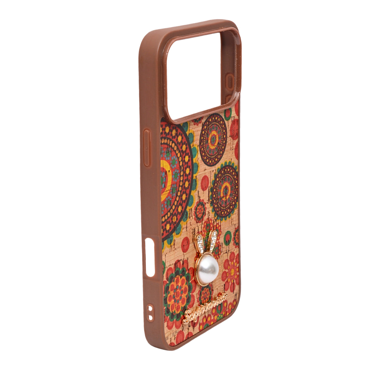 Bohemian Ethnic Print Cork Texture with Pearl Detail Phone Case for iPhone 17 Pro Max