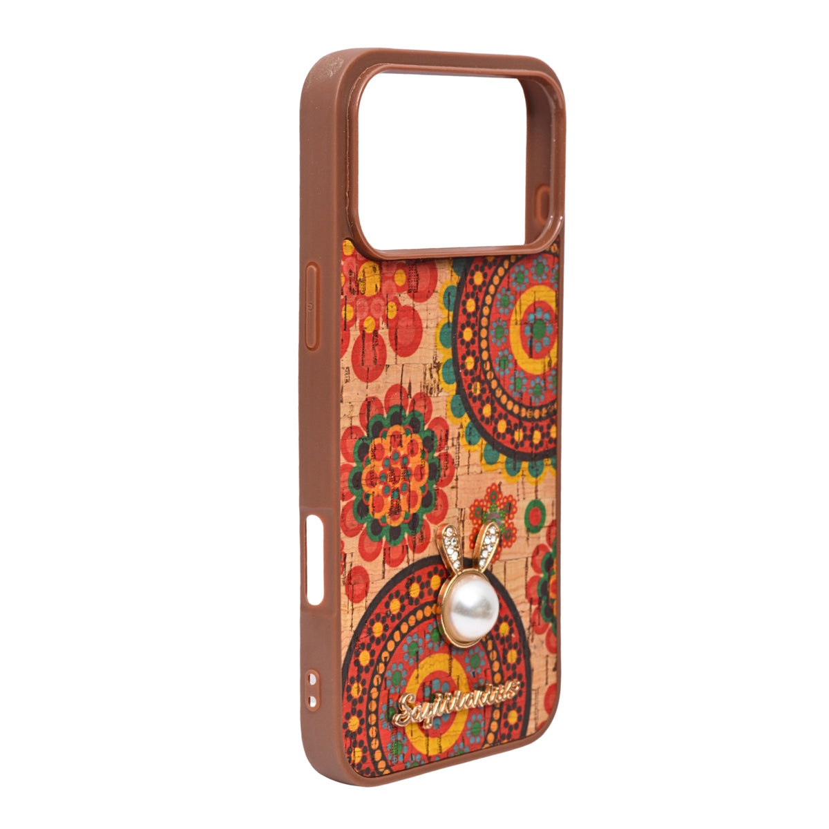 Bohemian Ethnic Print Cork Texture with Pearl Detail Phone Case for iPhone 17 Pro Max