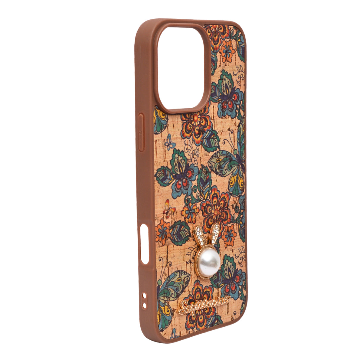 Bohemian Ethnic Print Cork Texture with Pearl Detail Phone Case for iPhone 16 Pro Max
