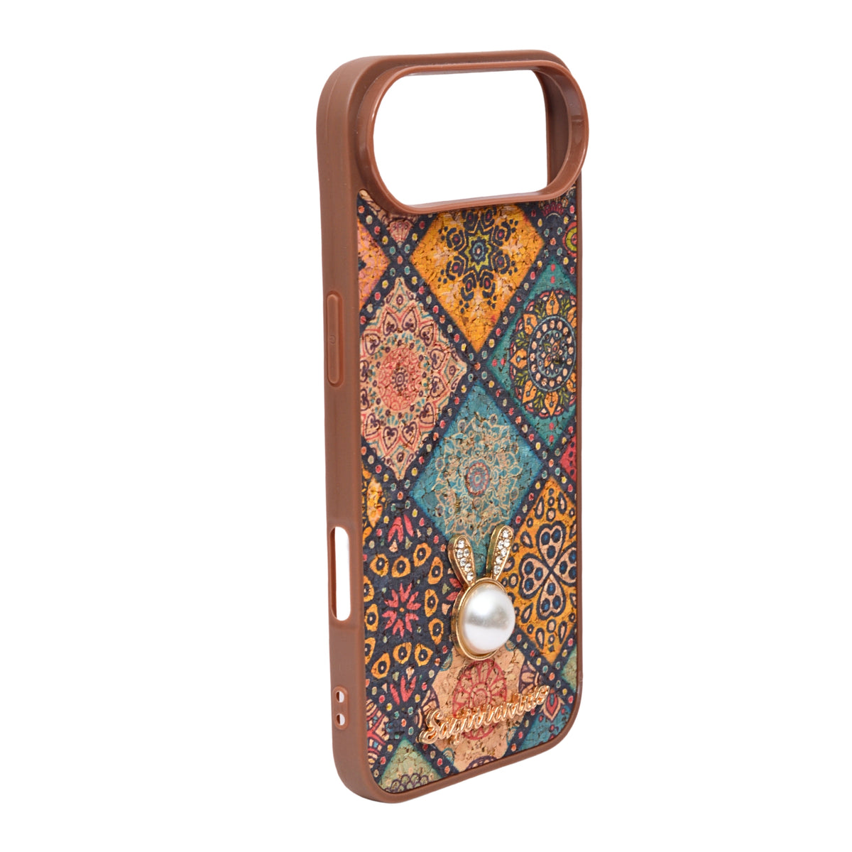 Bohemian Ethnic Print Cork Texture with Pearl Detail Phone Case for iPhone 17 Air