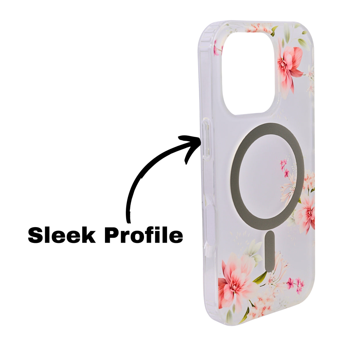 Transparent Floral MagSafe Compatible Phone Case for iPhone 16 Pro