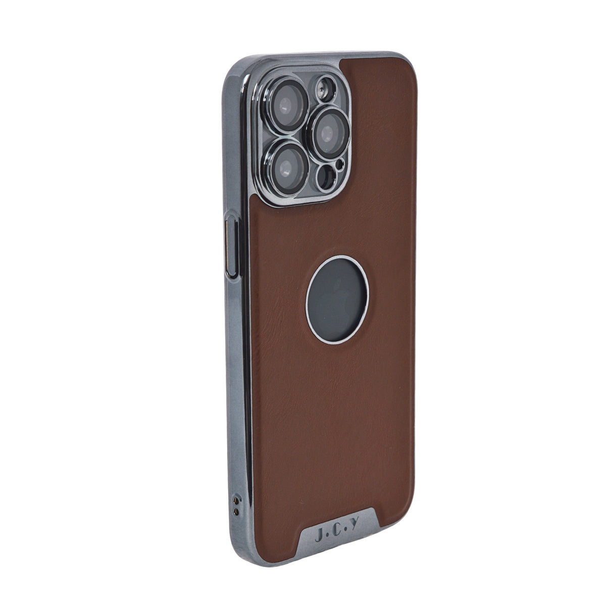 Luxury Vegan Leather with Logo Cutout Phone Case for iPhone 15 Pro Max