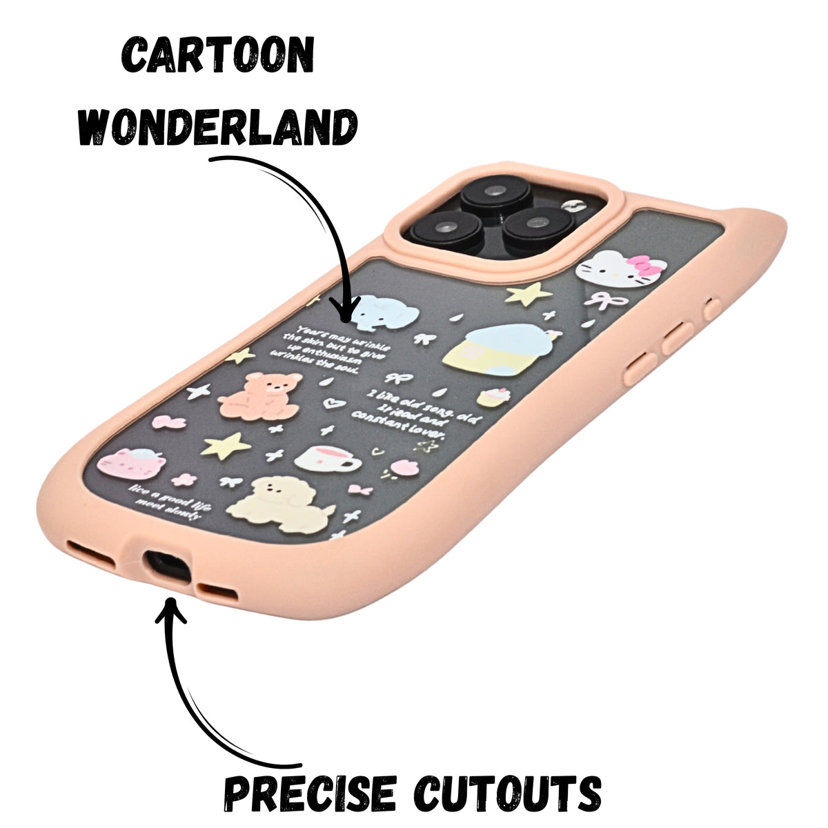 Cute Cartoon Phone Case with Cat Ears For iPhone 15 Pro