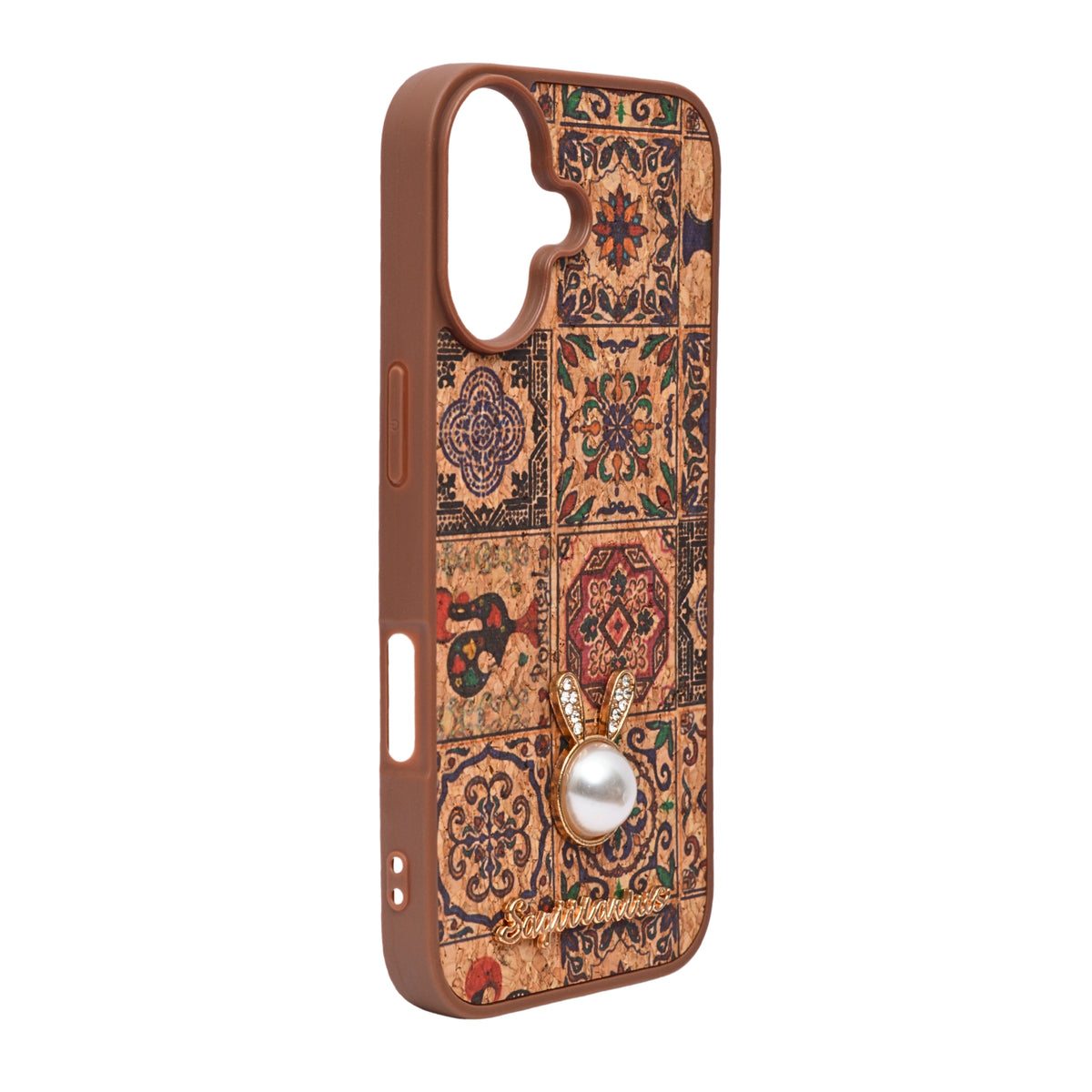 Bohemian Ethnic Print Cork Texture with Pearl Detail Phone Case for iPhone 17