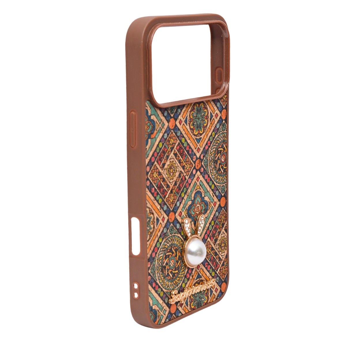 Bohemian Ethnic Print Cork Texture with Pearl Detail Phone Case for iPhone 17 Pro Max