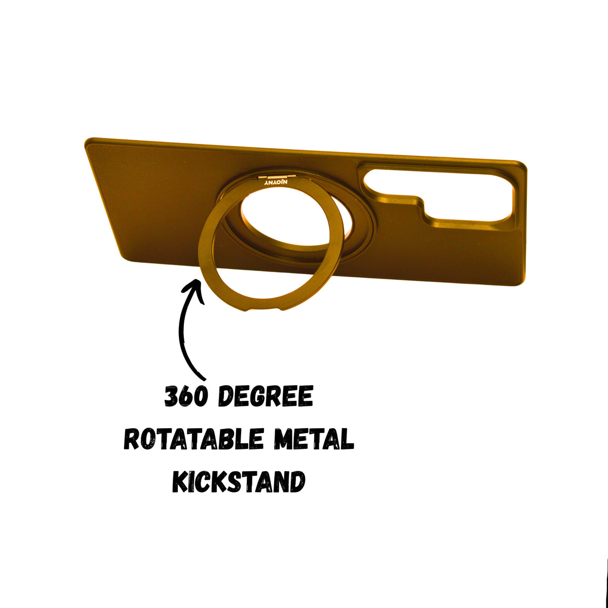 Metallic Camera Protector Frame with 360° Rotatable Kickstand Phone Case for Samsung S25 Ultra