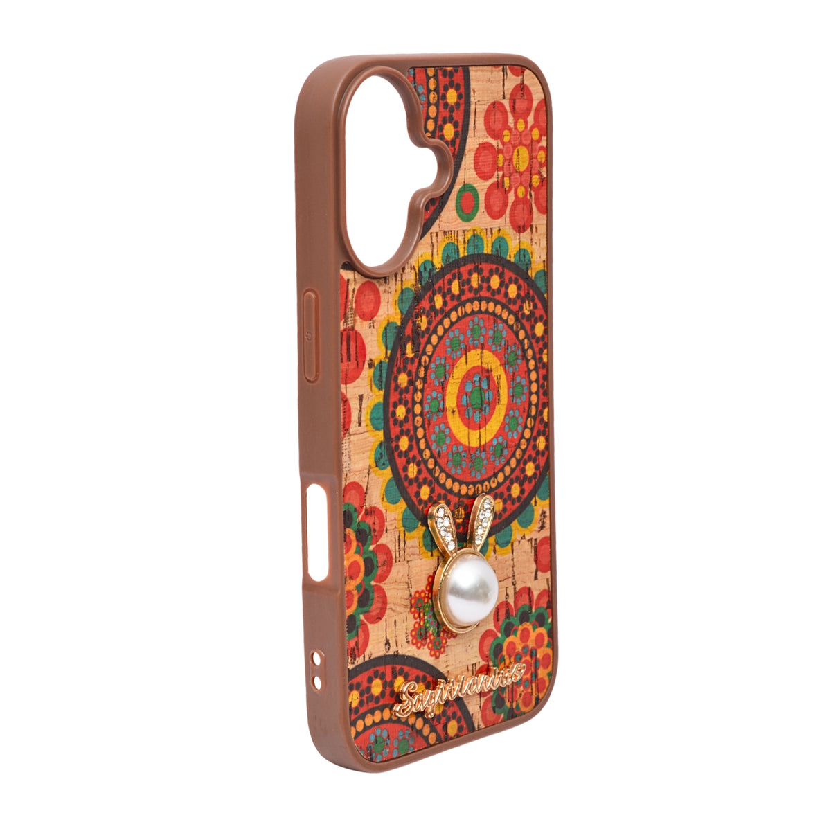 Bohemian Ethnic Print Cork Texture with Pearl Detail Phone Case for iPhone 16