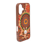 Bohemian Ethnic Print Cork Texture with Pearl Detail Phone Case for iPhone 16