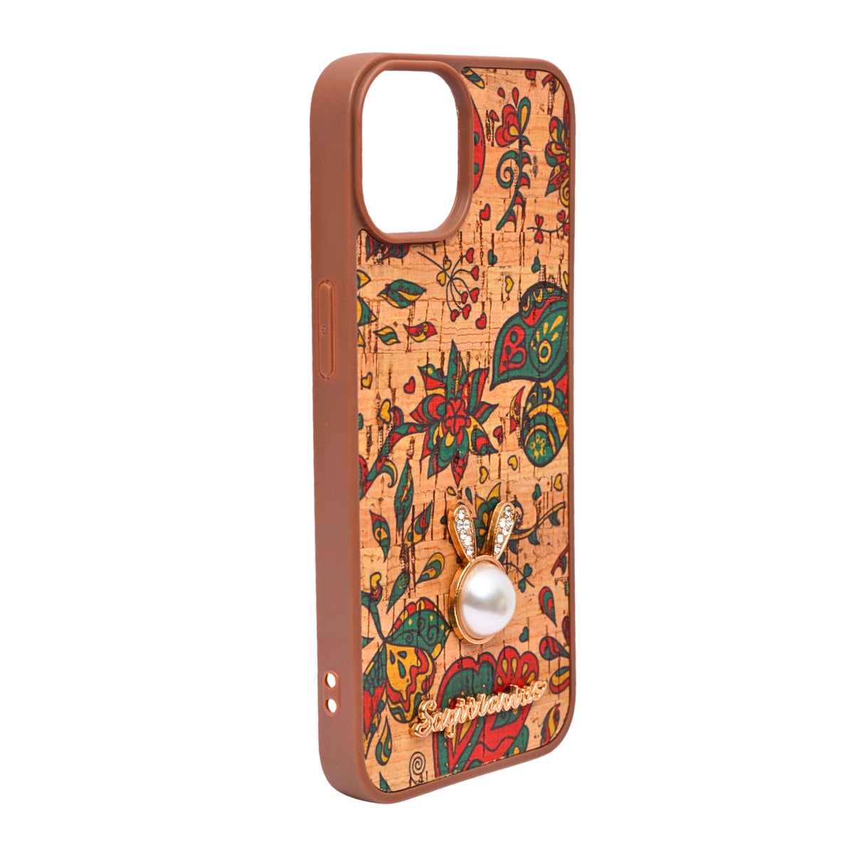 Bohemian Ethnic Print Cork Texture with Pearl Detail Phone Case for iPhone 13 / 14