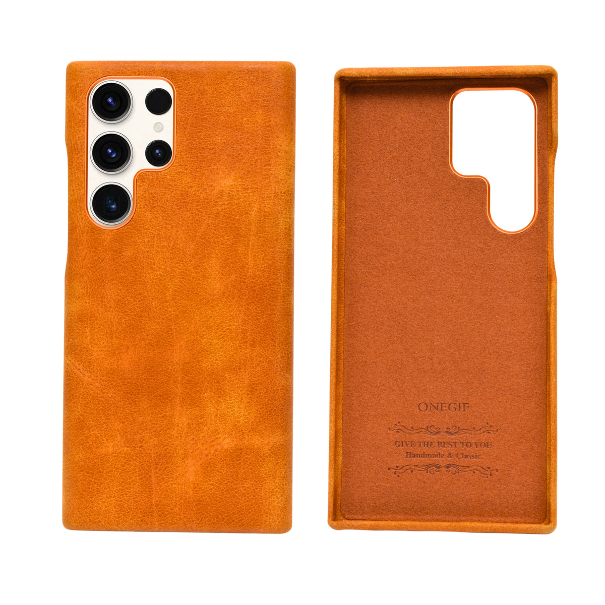 Luxurious and Protective Business Style Phone Case with Tan Faux Leather for Samsung Galaxy S23 Ultra
