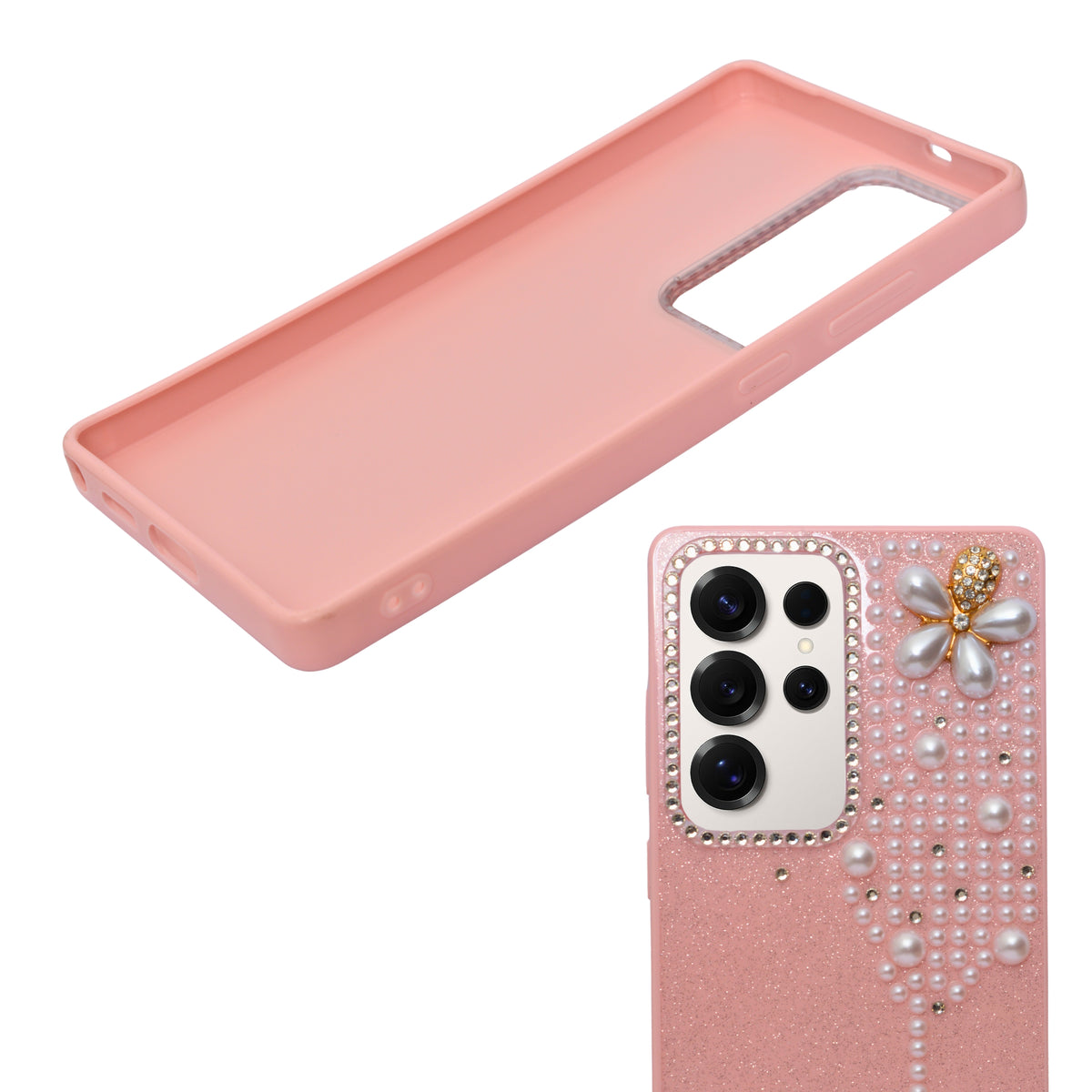 Luxury Glitter Finish with 3D Pearl Flower Design Phone Case for Samsung S25 Ultra