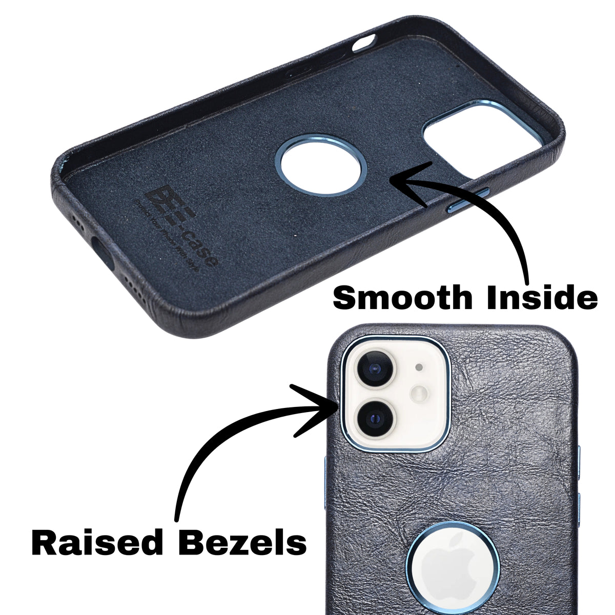 Premium Leather Finish with Metallic Logo Ring Cutout Phone Case for iPhone 12 /12Pro